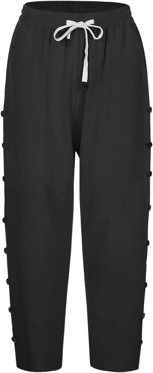 Womens Striped Linen Capri Pants High Waist Lightweight Shorts Summer 2025 Casual Ladies Pinstripe Trousers