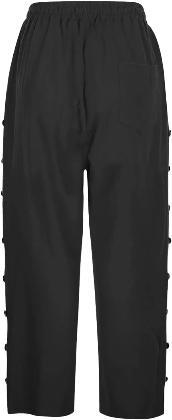 Womens Striped Linen Capri Pants High Waist Lightweight Shorts Summer 2025 Casual Ladies Pinstripe Trousers