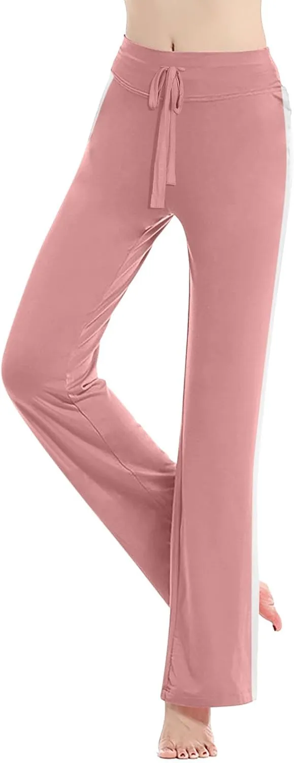 Women's Striped Wide Leg Pants High Waist Drawstring Yoga Pants Tummy Control Straight Leg Gym Workout Athletic Pants
