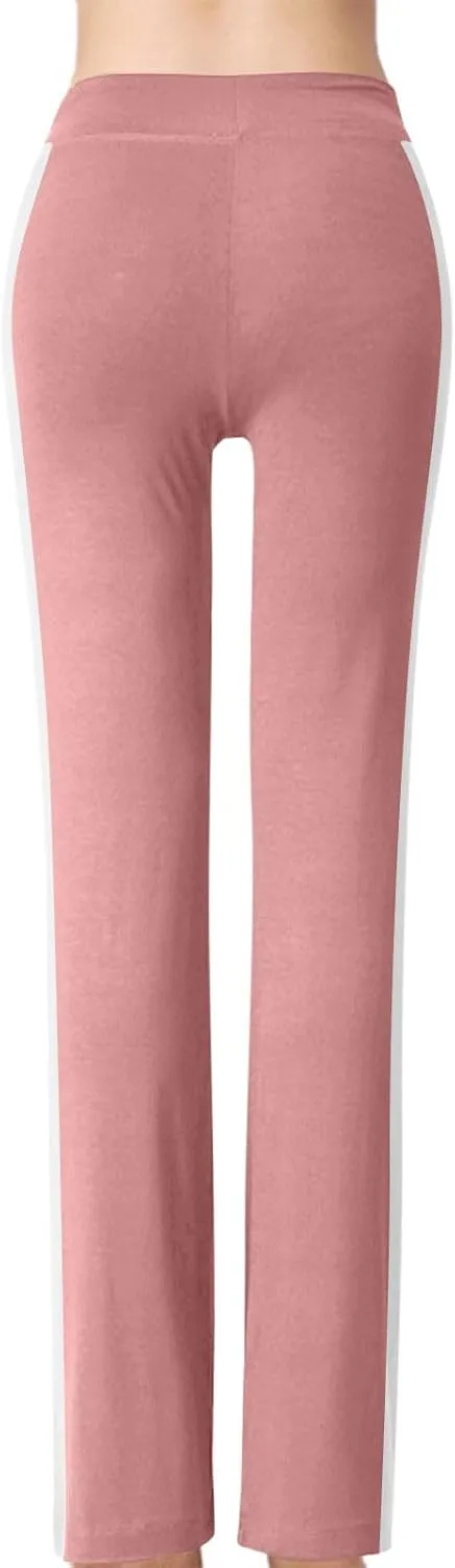 Women's Striped Wide Leg Pants High Waist Drawstring Yoga Pants Tummy Control Straight Leg Gym Workout Athletic Pants