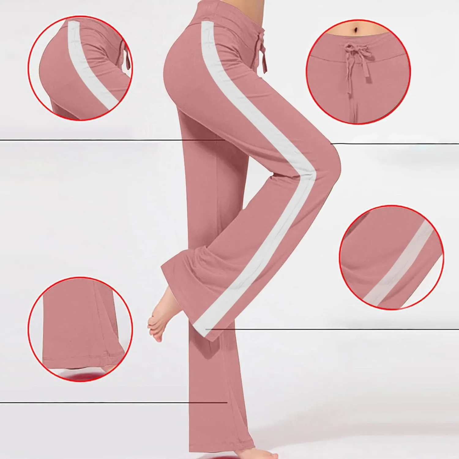 Women's Striped Wide Leg Pants High Waist Drawstring Yoga Pants Tummy Control Straight Leg Gym Workout Athletic Pants
