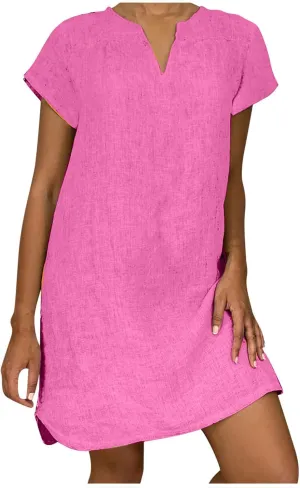 Womens Summer Cotton Linen Dress Sleeveless V Neck Loose Keen Length Long Dresses Comfy Casual Plus Size Maxi Dress