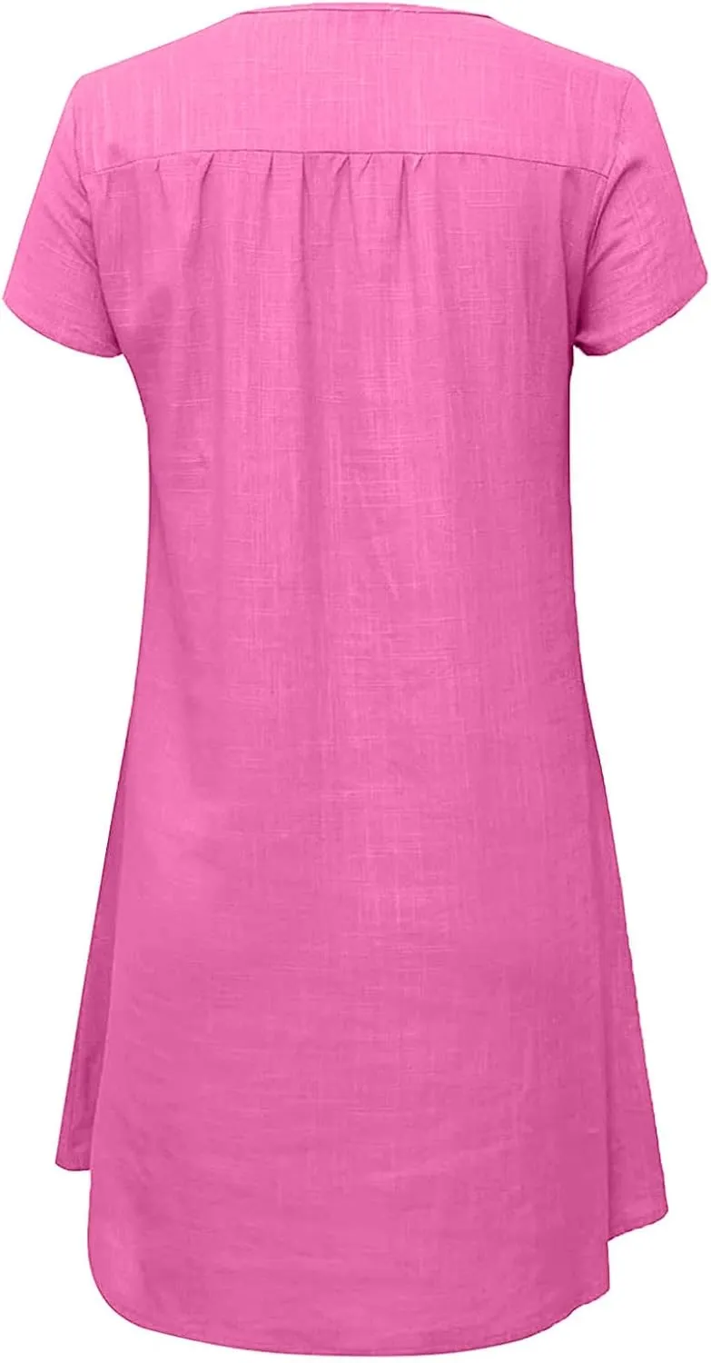Womens Summer Cotton Linen Dress Sleeveless V Neck Loose Keen Length Long Dresses Comfy Casual Plus Size Maxi Dress