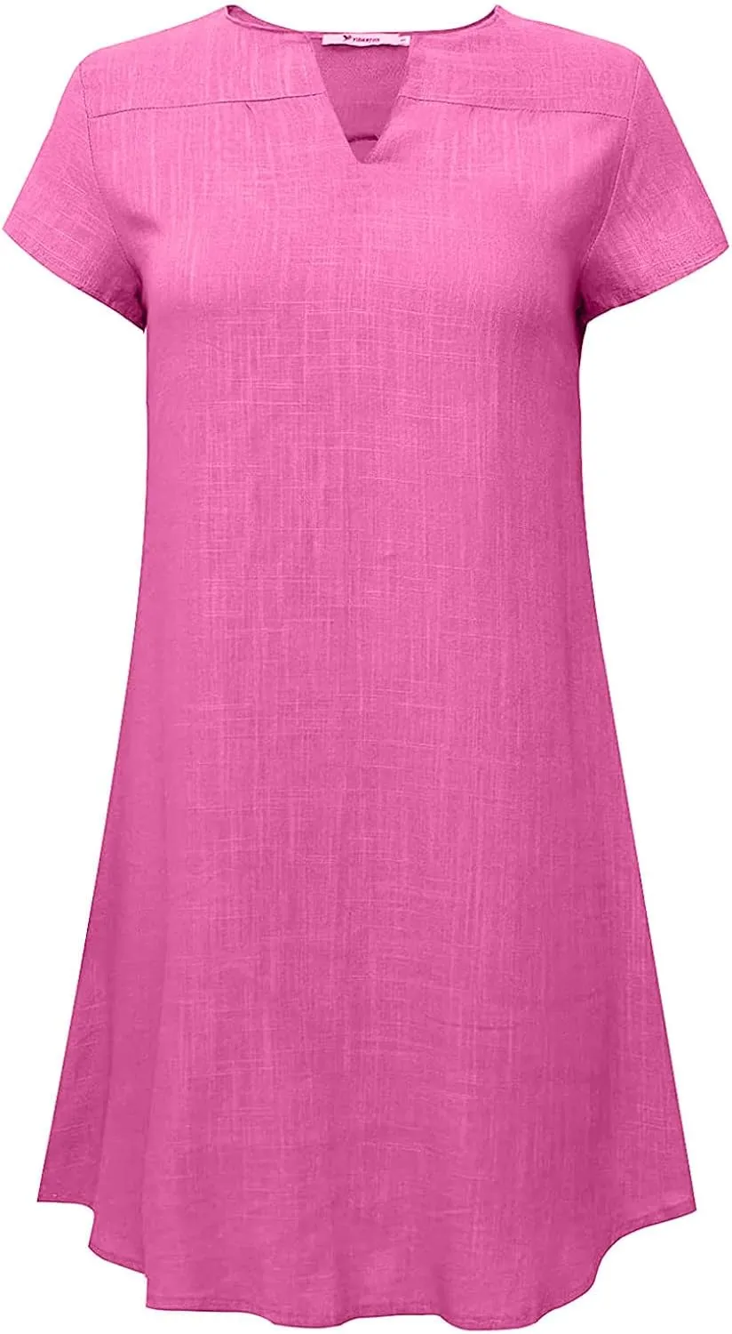 Womens Summer Cotton Linen Dress Sleeveless V Neck Loose Keen Length Long Dresses Comfy Casual Plus Size Maxi Dress