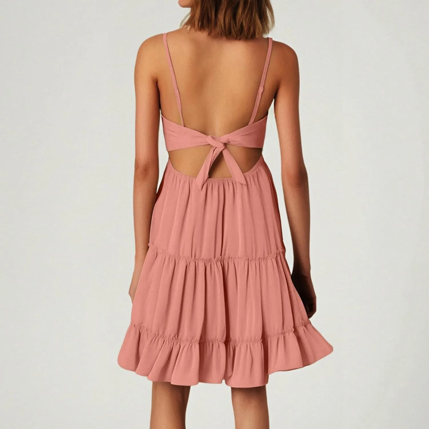 Women's Summer Dresses 2025 Mini Lace Floral V Neck Sleeveless Puffy Dress Elegant Flowy Tie Back Concert Milkmaid Dress