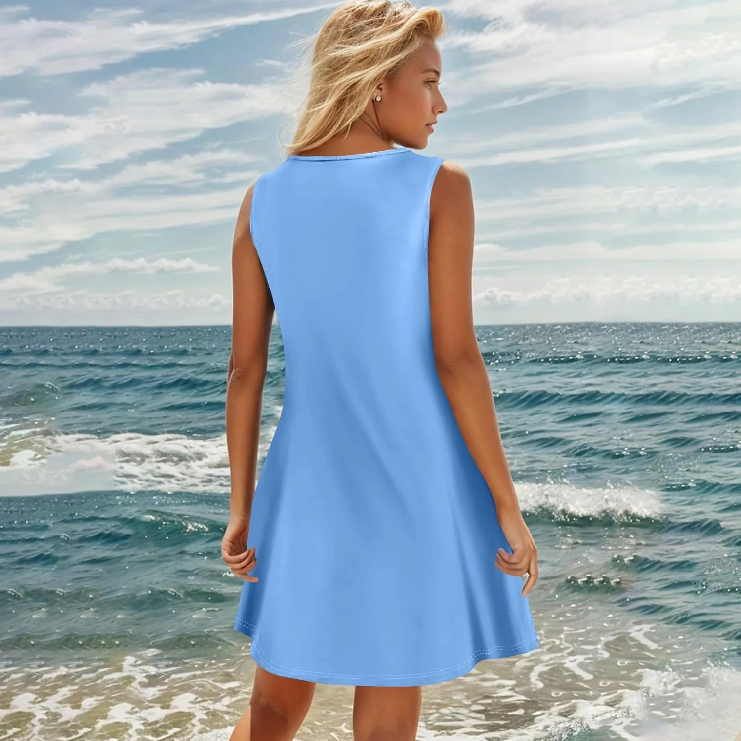 Womens Summer Dresses Casual Boho Floral Sundress V-Neck Sleeveless Dress Swim Coverup Beach Vacation Clothes