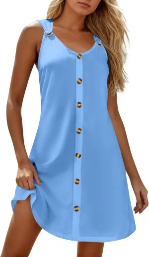 Womens Summer Dresses Casual Boho Floral Sundress V-Neck Sleeveless Dress Swim Coverup Beach Vacation Clothes
