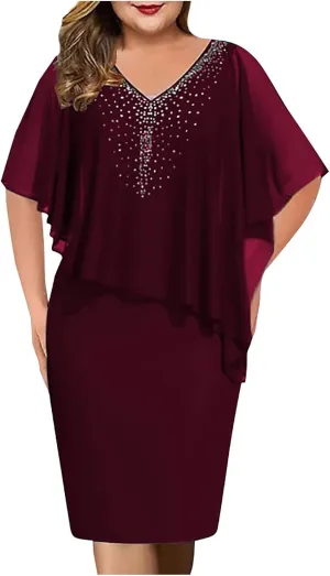 Women's Summer Dresses Mini Sexy Wrap Dresses Irregular Short Sleeve V-Neck Dress Beach Dresses, S-5XL