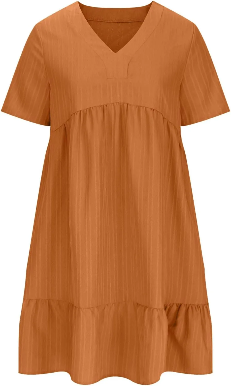 Women's Summer Midi Swing Dresses Casual Short Sleeve V Neck Pleated Tiered A Line Flowy Beach Sundress 2025