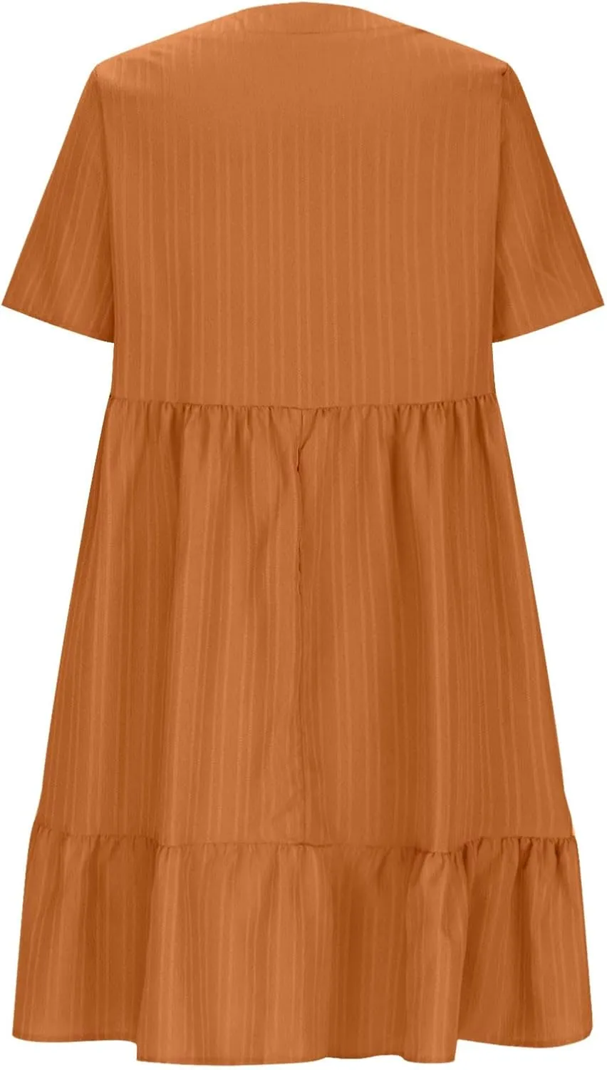 Women's Summer Midi Swing Dresses Casual Short Sleeve V Neck Pleated Tiered A Line Flowy Beach Sundress 2025