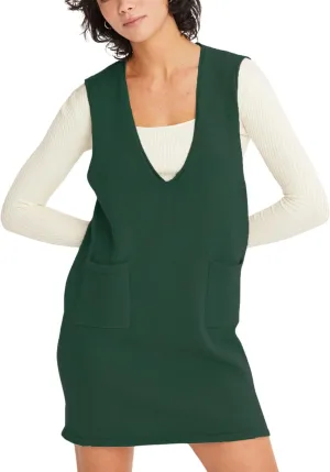 Womens Sweater Vest Dress V Neck Sleeveless Knit Pullover Pinafore Mini Dress with Pockets