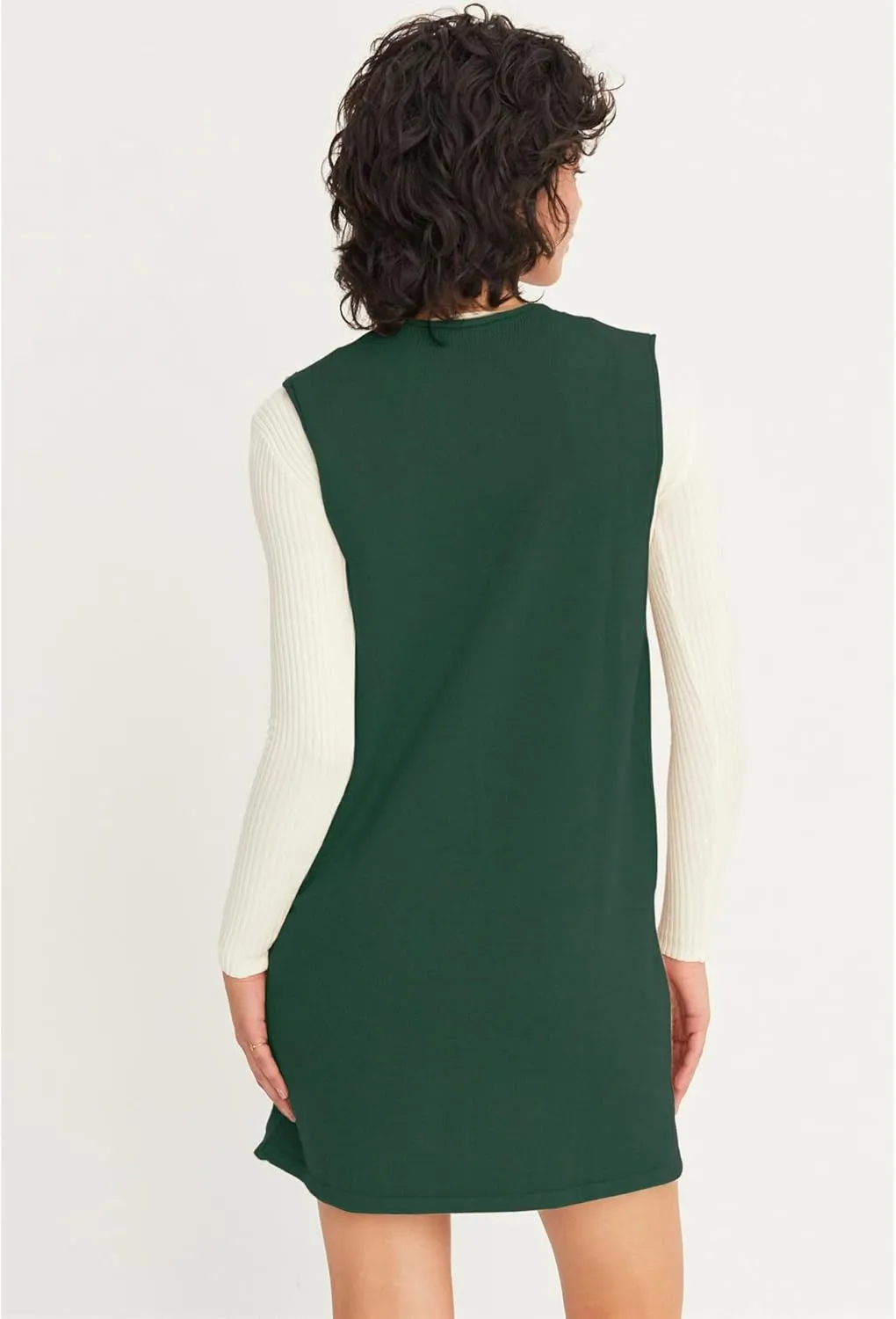 Womens Sweater Vest Dress V Neck Sleeveless Knit Pullover Pinafore Mini Dress with Pockets