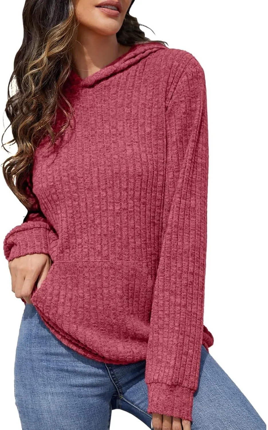 Womens Sweatshirt 2024 Oversized Hoodies Long Sleeve Shirts Kangaroo Pocket Fashion Knit Hoodies Fall Pullover Sweatshirts