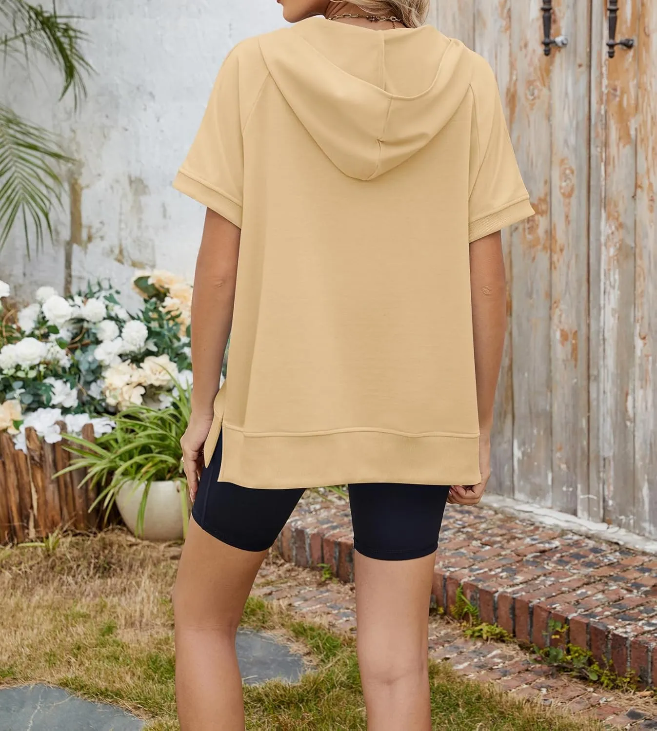 Womens Tops Oversized Tee Shirts 1/4 Zip Hoodie Casual Loose Summer Blouses Short Sleeve Tshirts Y2K Outfits