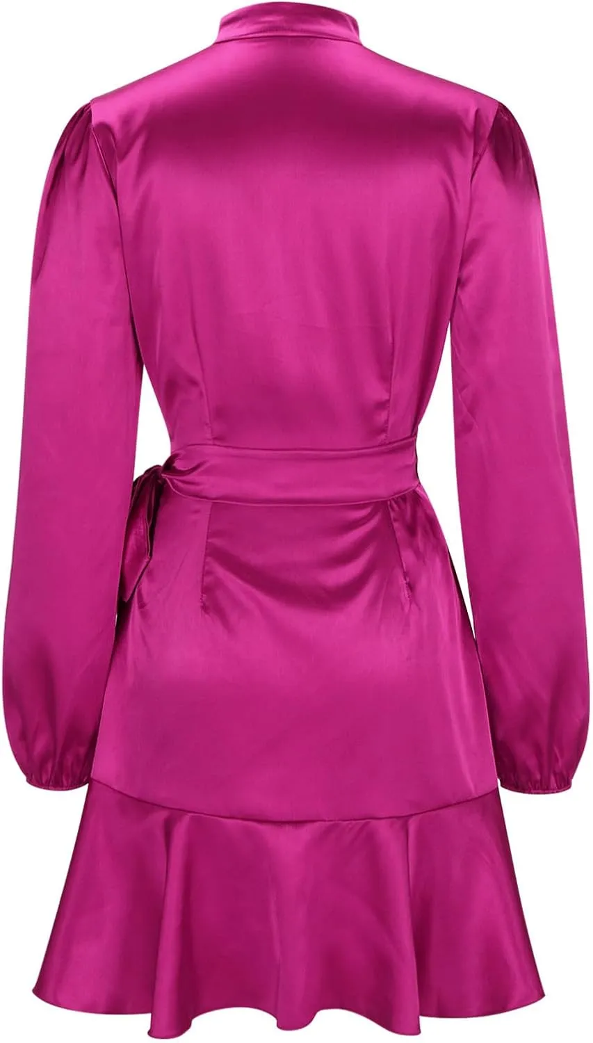 Women's Wrap Dress Deep V-Neck Long Sleeve Tie Waist Ruffle Swing Mini Dresses Evening Party Cocktail Dress Clubwear