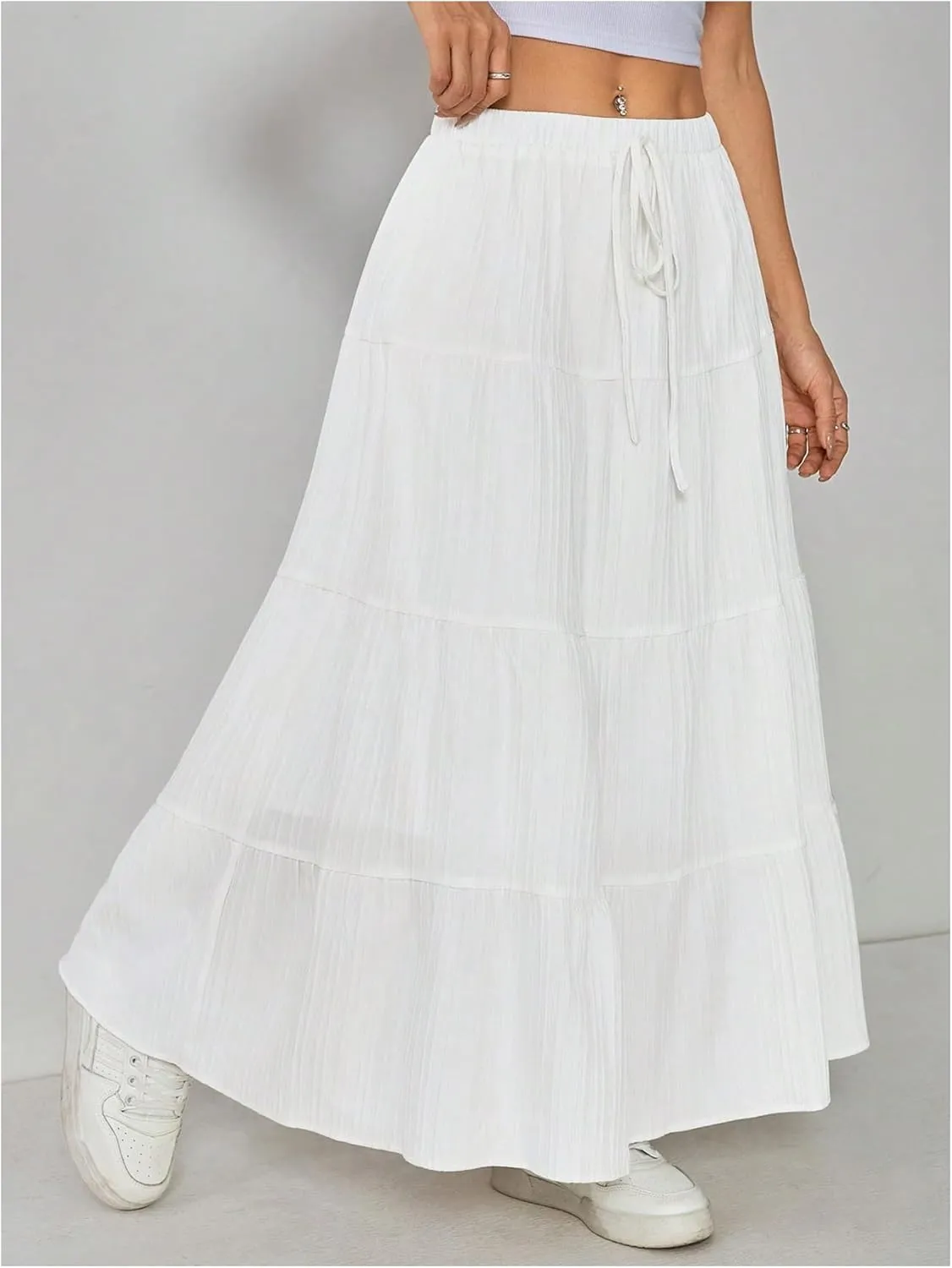 Women's Y2K Flowy Maxi Skirts Boho Ruffle High Waisted Bow Tie Front Summer Vacation A Line Long Skirts