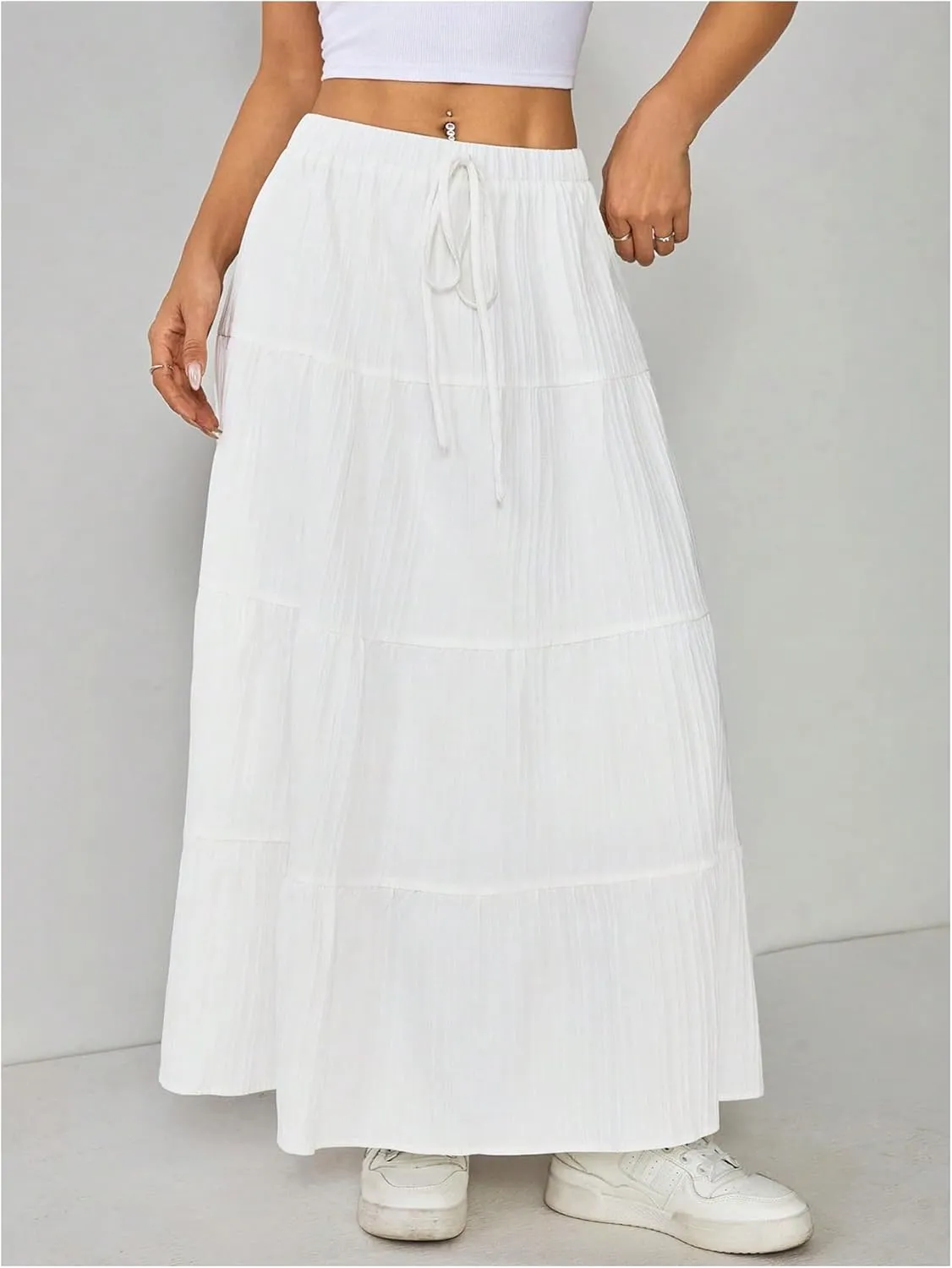Women's Y2K Flowy Maxi Skirts Boho Ruffle High Waisted Bow Tie Front Summer Vacation A Line Long Skirts