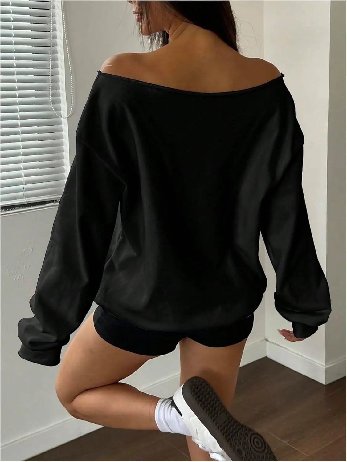 Women's Y2K Jersey Sweatshirt Number Print Off Shoulder Sweatshirt Long Sleeve Asymmetrical Shoulder Loose T Shirt