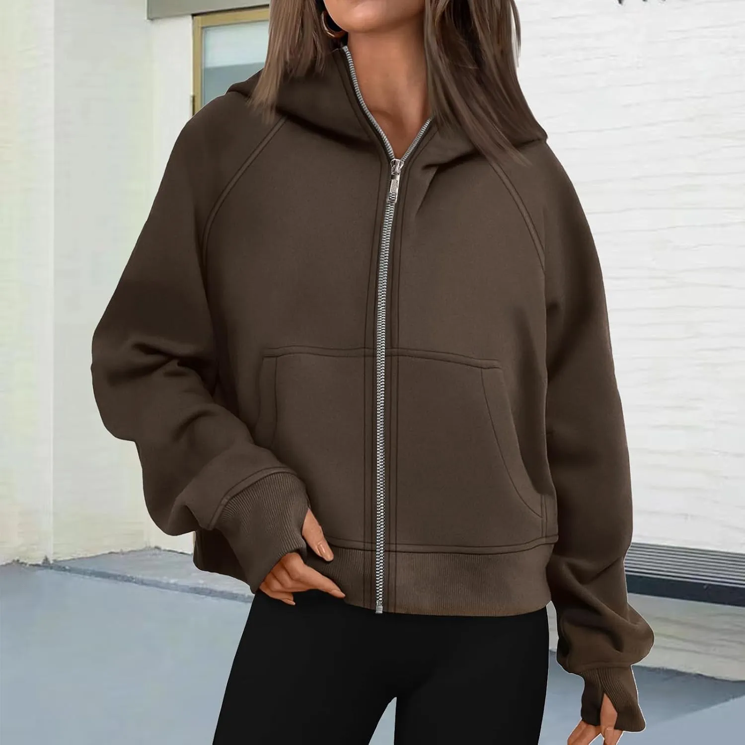 Womens Zip Up Hoodies Fleece Jackets Oversized Sweatshirts Fashion Cropped Hoodie Y2k Fall Outfits Casual Tops Pockets