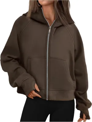 Womens Zip Up Hoodies Fleece Jackets Oversized Sweatshirts Fashion Cropped Hoodie Y2k Fall Outfits Casual Tops Pockets