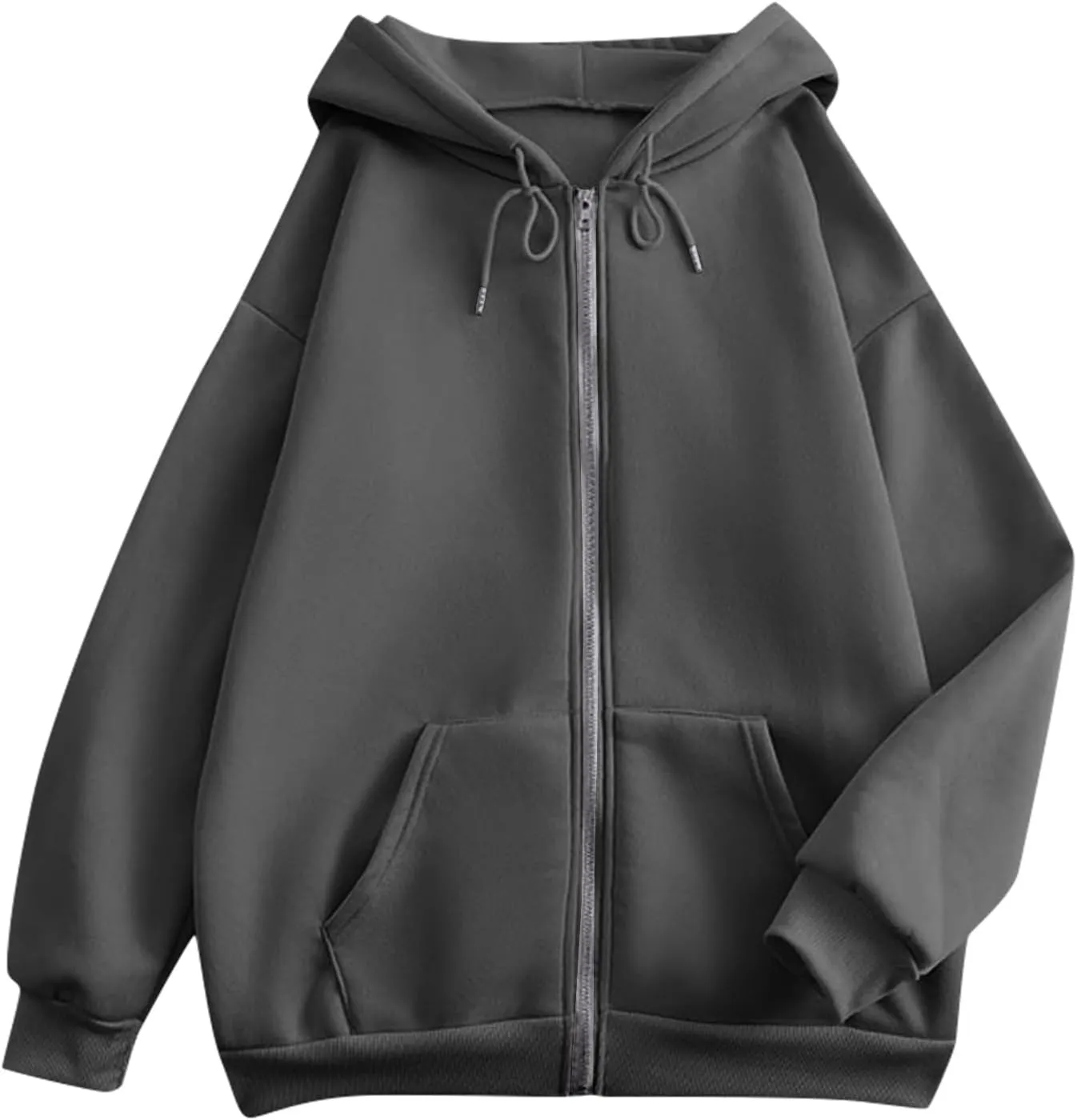 Womens Zip Up Hoodies Solid Color Long Sleeve Sweatshirts Casual Loose Lightweight Jacket with Pockets