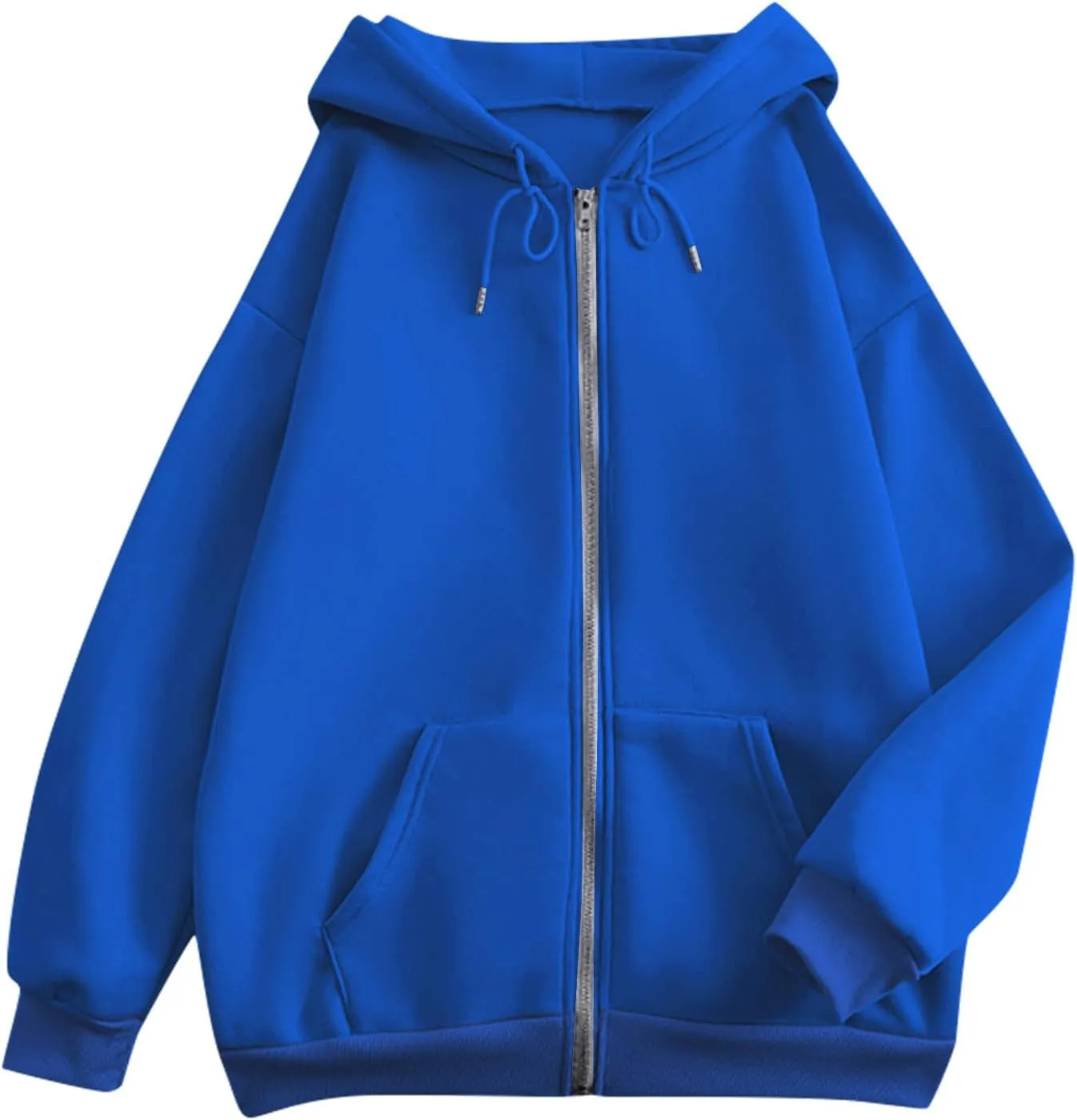 Womens Zip Up Hoodies Solid Color Long Sleeve Sweatshirts Casual Loose Lightweight Jacket with Pockets