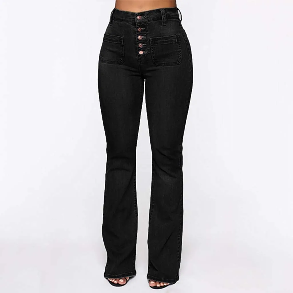 WUAI Plus Size Jeans for Women,Classic High Waist Bell Bottom Flare Jeans Stretch Fit Bootcut Jean Denim Pants