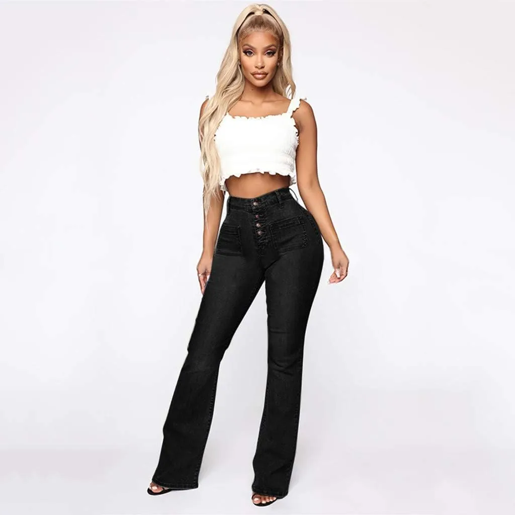 WUAI Plus Size Jeans for Women,Classic High Waist Bell Bottom Flare Jeans Stretch Fit Bootcut Jean Denim Pants