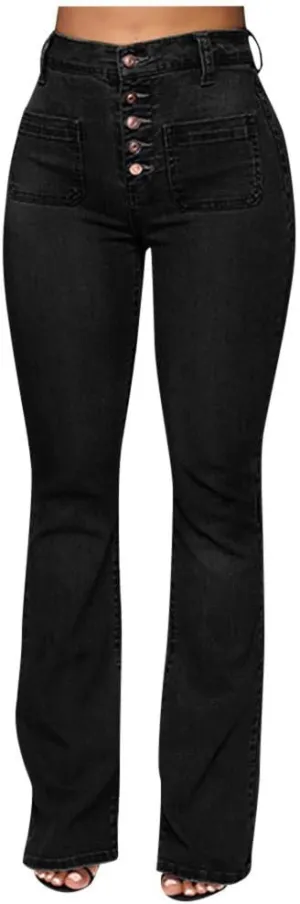 WUAI Plus Size Jeans for Women,Classic High Waist Bell Bottom Flare Jeans Stretch Fit Bootcut Jean Denim Pants