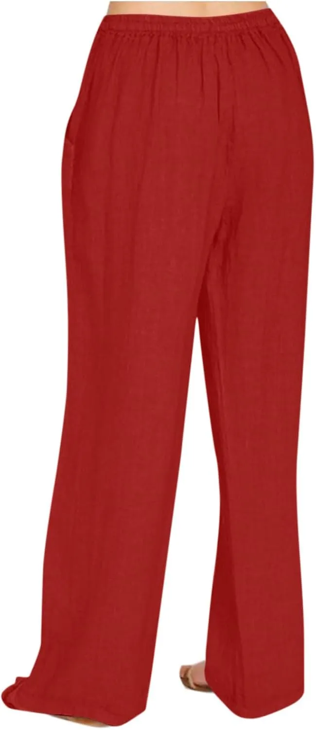 Xiaojmake Linen Pants Women Summer Boho Pants 2025 Casual Loose Drawstring Wide Leg Trousers High Waist Lounge Beach Pants