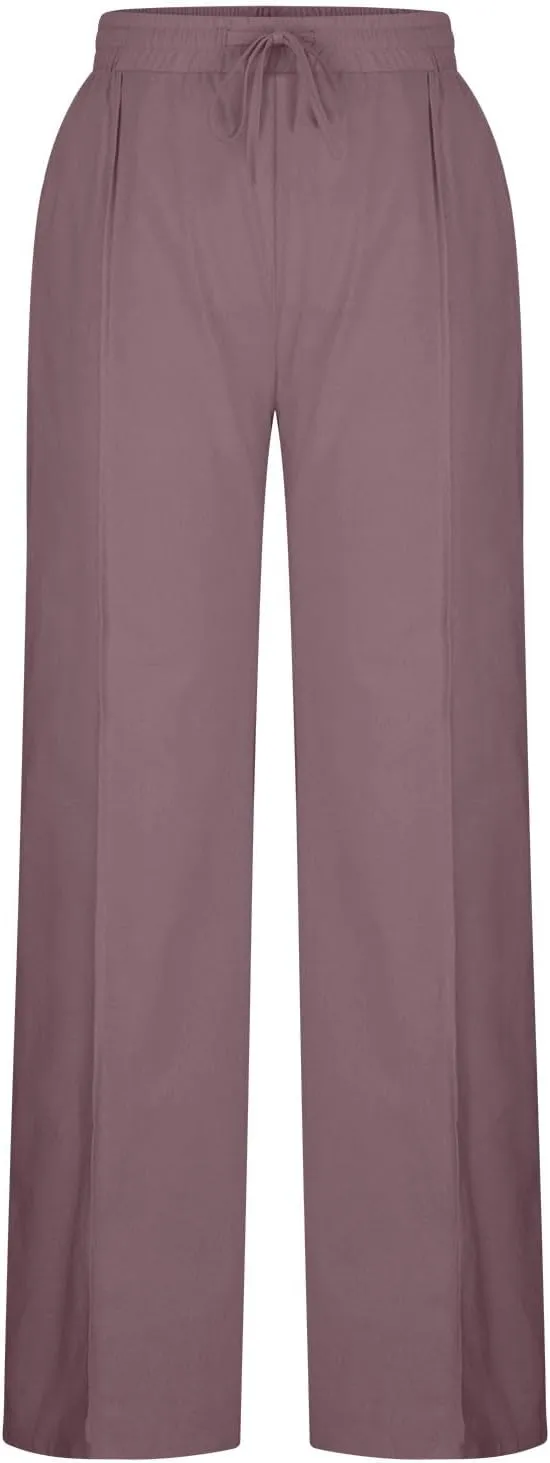 Xiaojmake Linen Pants Women Summer Boho Pants 2025 Casual Loose Drawstring Wide Leg Trousers High Waist Lounge Beach Pants