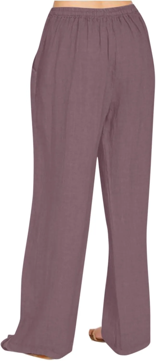 Xiaojmake Linen Pants Women Summer Boho Pants 2025 Casual Loose Drawstring Wide Leg Trousers High Waist Lounge Beach Pants