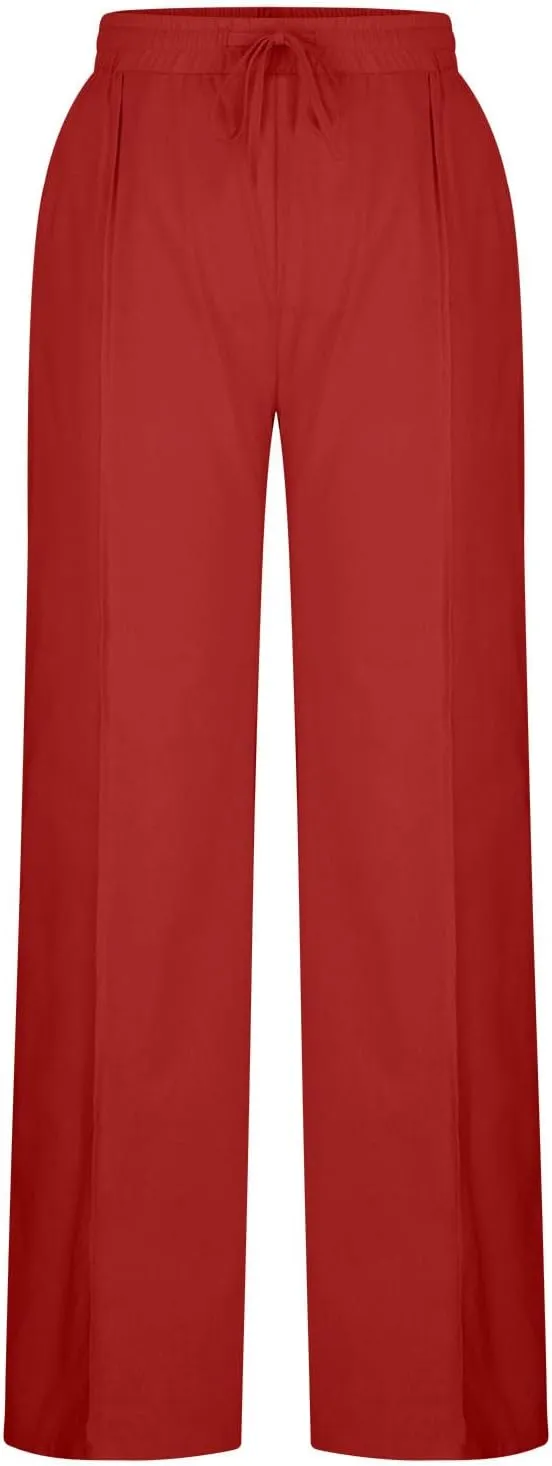 Xiaojmake Linen Pants Women Summer Boho Pants 2025 Casual Loose Drawstring Wide Leg Trousers High Waist Lounge Beach Pants