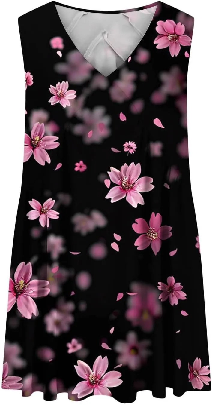 Xiaojmake Womens Babydoll Dress Summer Sleeveless Mini Dress V Neck Floral Dress Casual Ruffle Tiered Swing Beach Sundress