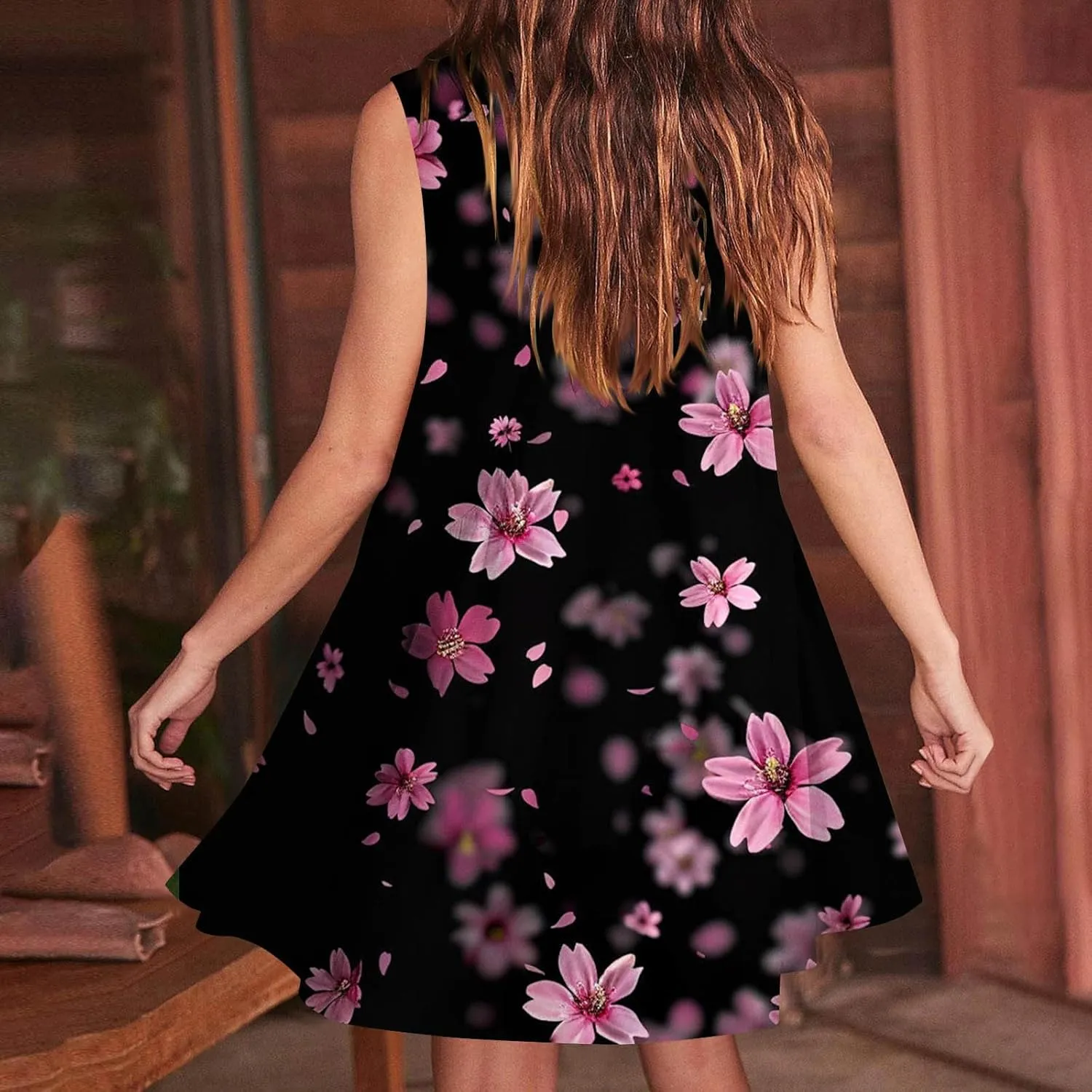 Xiaojmake Womens Babydoll Dress Summer Sleeveless Mini Dress V Neck Floral Dress Casual Ruffle Tiered Swing Beach Sundress