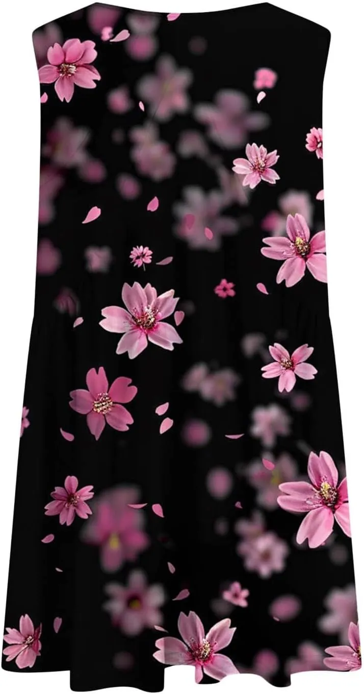 Xiaojmake Womens Babydoll Dress Summer Sleeveless Mini Dress V Neck Floral Dress Casual Ruffle Tiered Swing Beach Sundress
