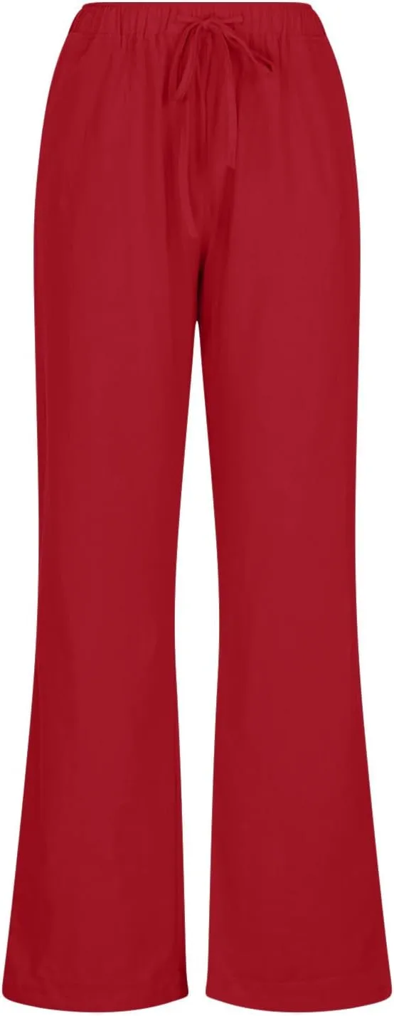Xiaojmake Womens Linen Palazzo Pants Summer Loose Wide Leg Pants Drawstring Tie Elastic High Waist Trousers with Side Pockets