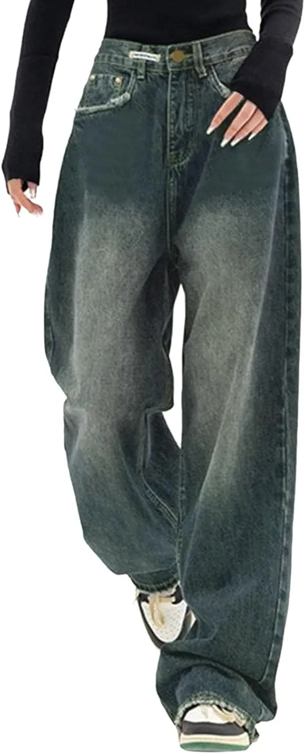 Y2K Jeans for Women Baggy Boyfried Jeans Loose Wide Leg Jeans High Waist Hip Hop Pants Casual Trousers Goth Trousers