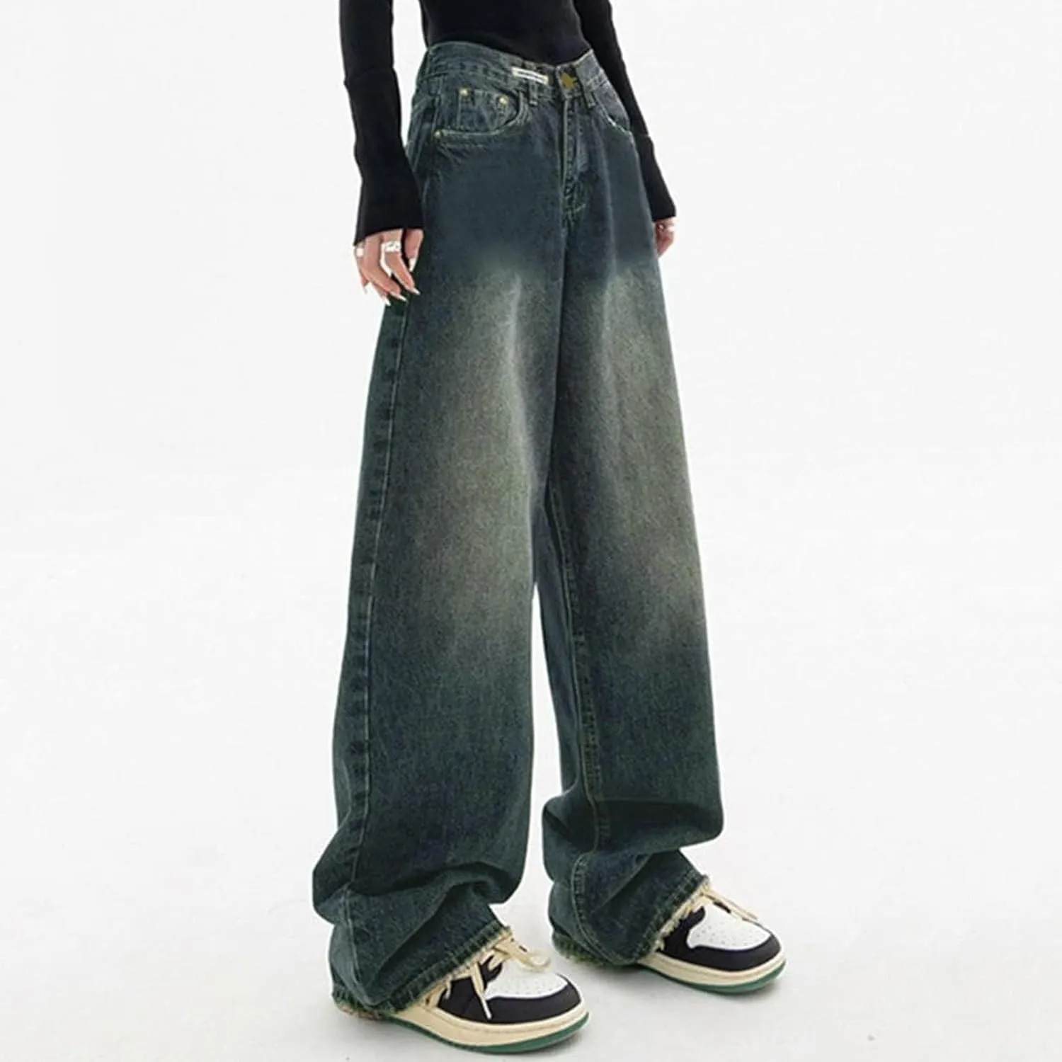 Y2K Jeans for Women Baggy Boyfried Jeans Loose Wide Leg Jeans High Waist Hip Hop Pants Casual Trousers Goth Trousers