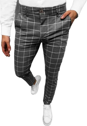 YIBIMOTTO Men's Slim Fit Pants Straight Dress Pants Business Suit Plaid Slacks Pants Skinny Twill Checkered Casual Chino Long Trousers with Pockets,Grey Plaid,3XL