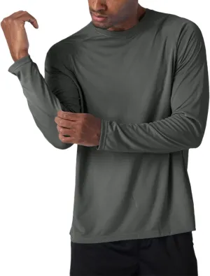 Yiqinyuan Men's T-Shirts Summer Long Sleeve Performance Quick Dry Breathable Hiking T-Shirts Dark Gray