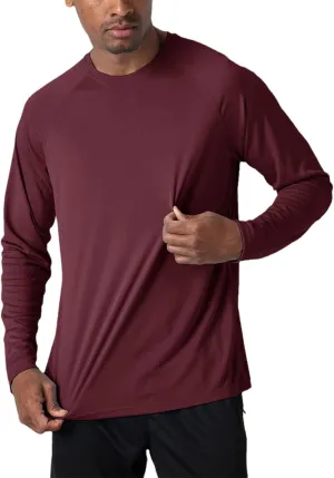Yiqinyuan Men's T-Shirts Summer Long Sleeve Performance Quick Dry Breathable Hiking T-Shirts Wine Red