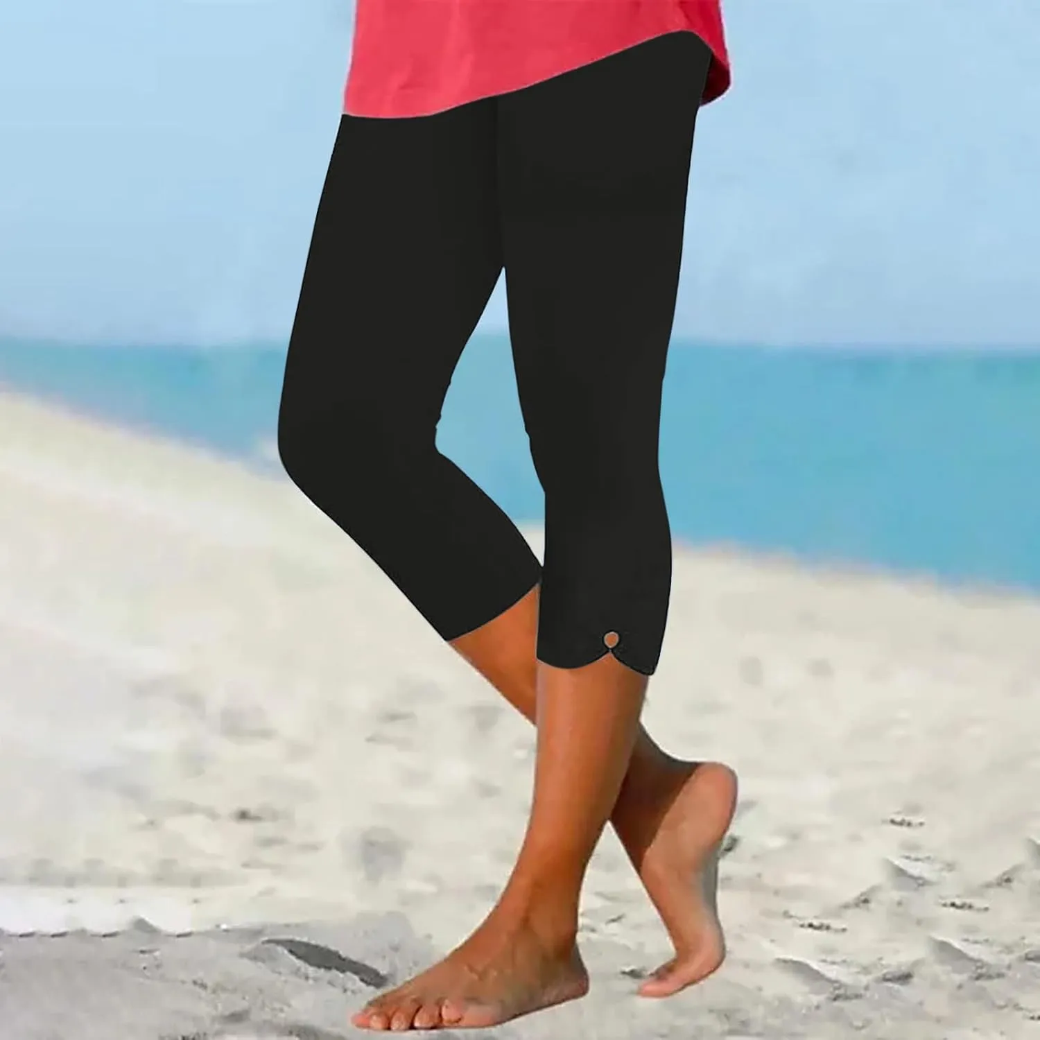 Yoga Capris for Women High Waist Leggings Casual Summer Cropped Pants Comfy Workout Pant Slim Trousers