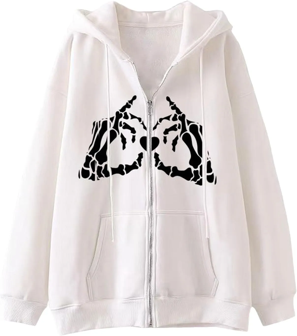 Zip Up Hoodie for Women Oversized Skeleton Graphic Pockets Drawstring Y2K Hooded Sweatshirts Cpmfort Travel Zipper Hoodie