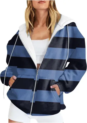 Zip Up Hoodie Long Sleeve Hooded Coat Graphic Jacket with Pockets Trendy Sweatshirts Loose Fit Hoodies