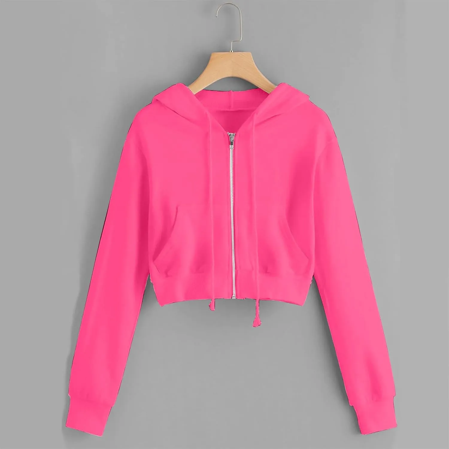 Zip up Hoodie Women Cropped Fashion Sweatshirt Drawstring Hoodies Casual Winter Jackets Long Sleeve Fall Tops 2024