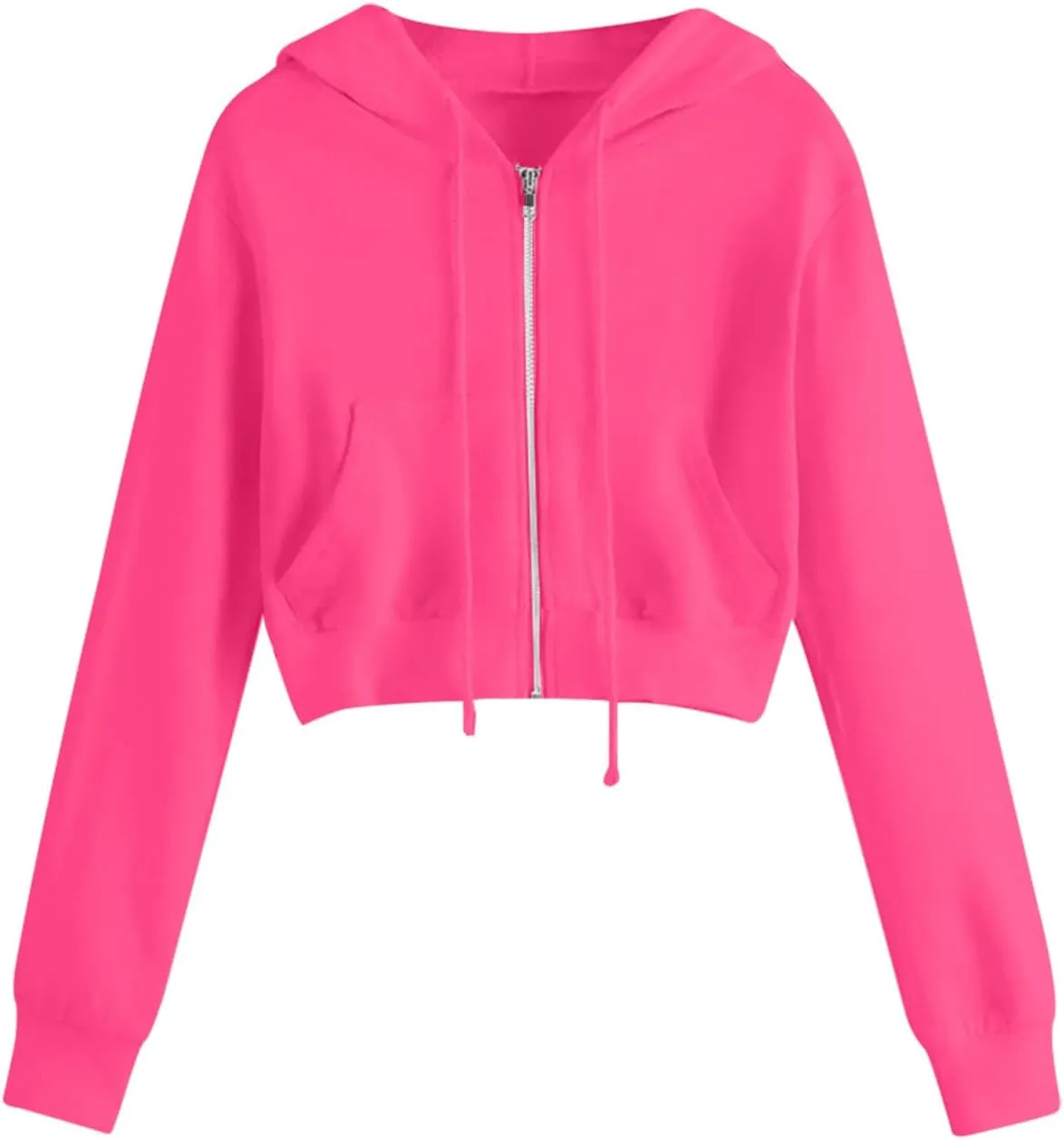 Zip up Hoodie Women Cropped Fashion Sweatshirt Drawstring Hoodies Casual Winter Jackets Long Sleeve Fall Tops 2024
