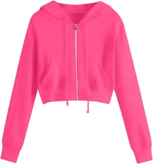 Zip up Hoodie Women Cropped Fashion Sweatshirt Drawstring Hoodies Casual Winter Jackets Long Sleeve Fall Tops 2024