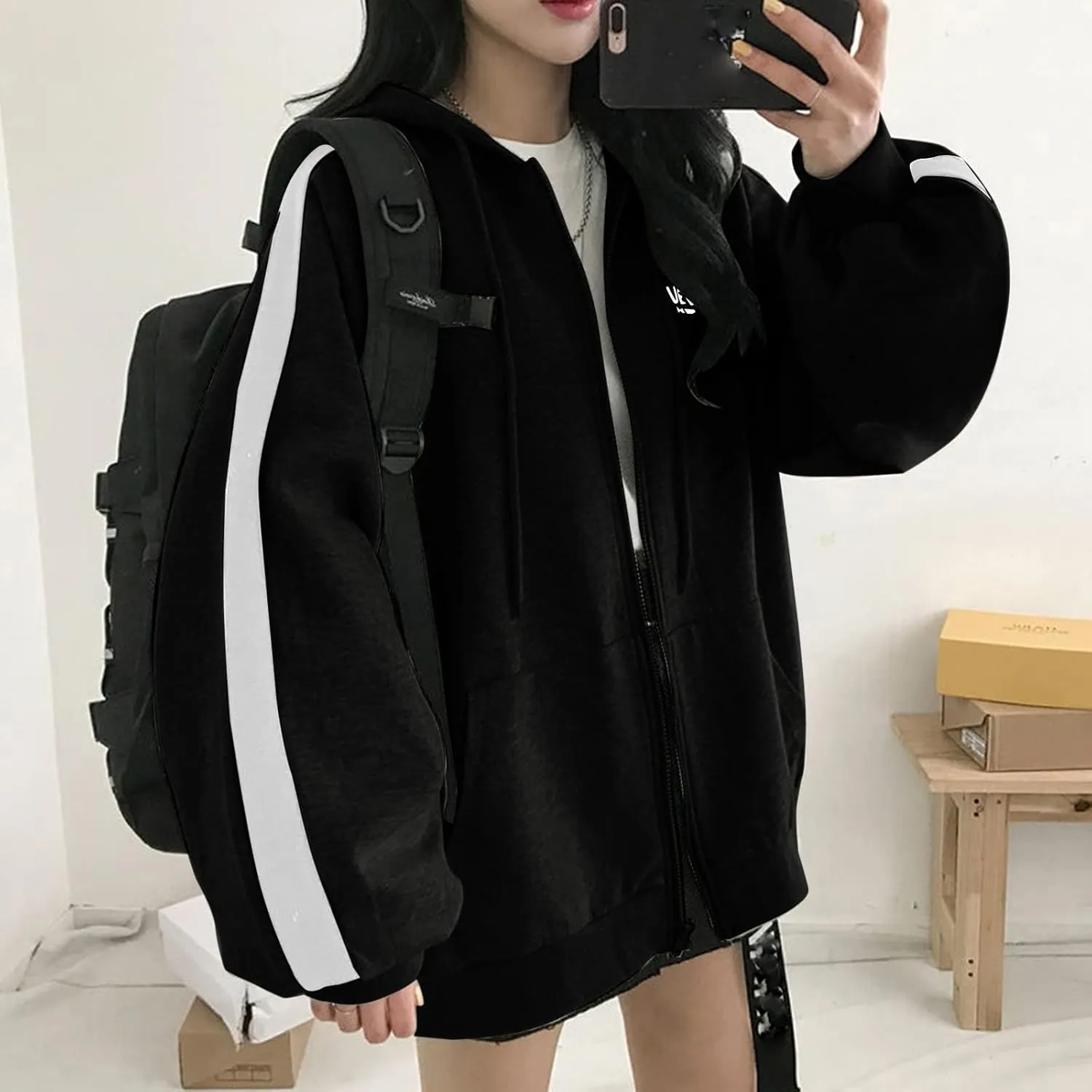 Zip Up Hoodies for Women Plus Size Oversized Aesthetic Grunge Cute Y2K Hoodies Teen Girls Trendy Baggy Sweatshirt