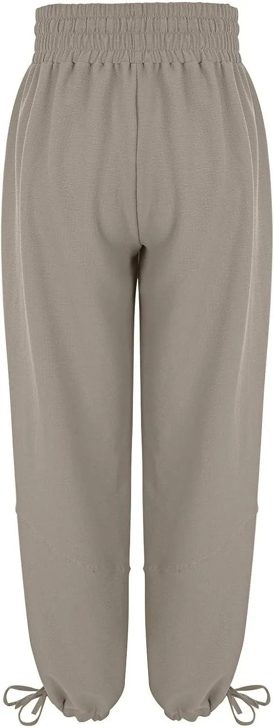ZOCANIA Boho Pants for Womens Cotton Linen Ruffle Wide Leg Palazzo Pants Casual Lounge Trousers Summer Beach Baggy Joggers